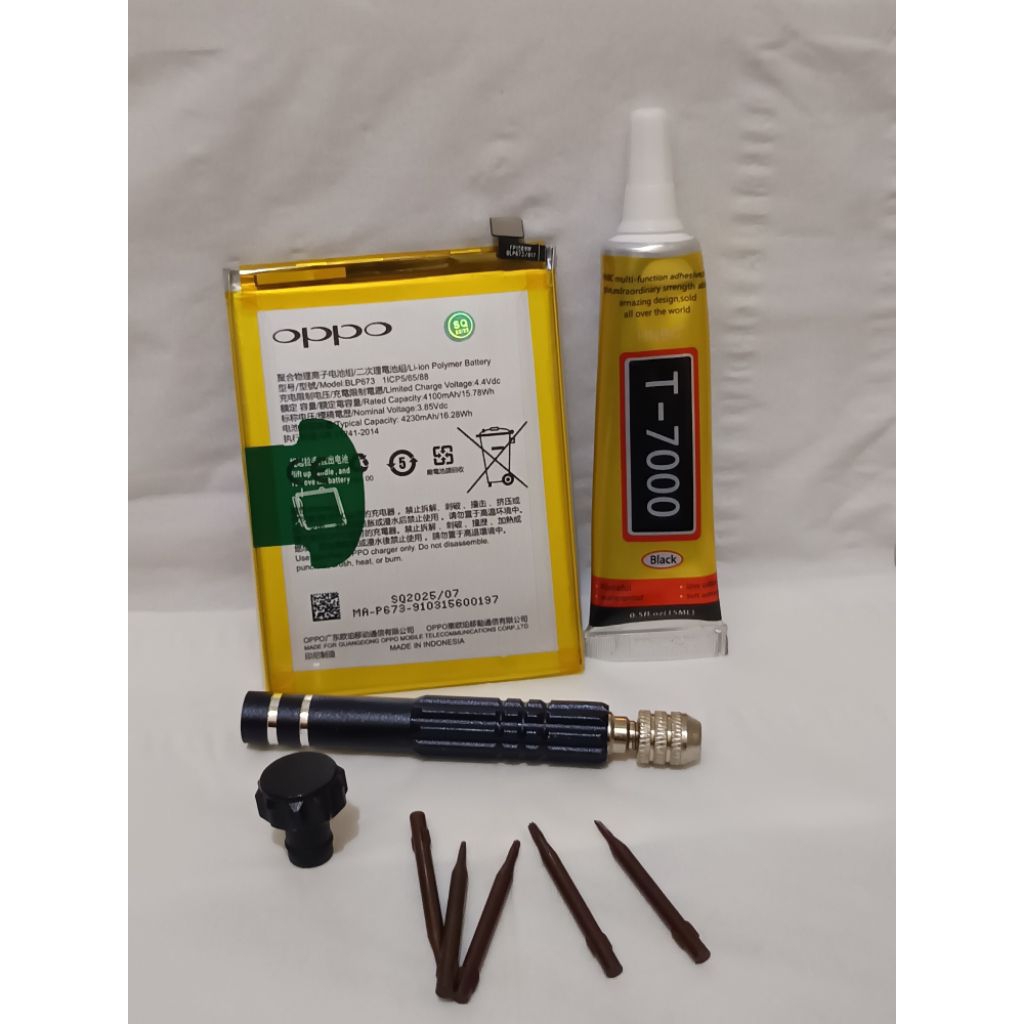 PAKET HEMAT BATREI HP OPO A3S / A5 / A5S BLP673 ORI + SET OBENG 5 IN 1 + LEM T-7000 15ML