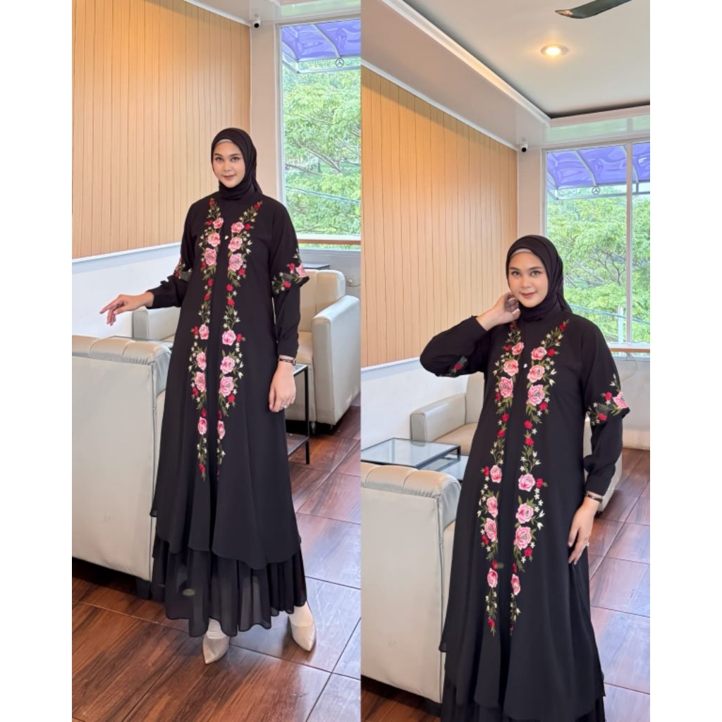 Abaya Rompi 2in1.ori Premium Terbaru. Gamis Rompi Bordir. Abaya Hitam Bordir. Abaya Rompi Bordir Mew