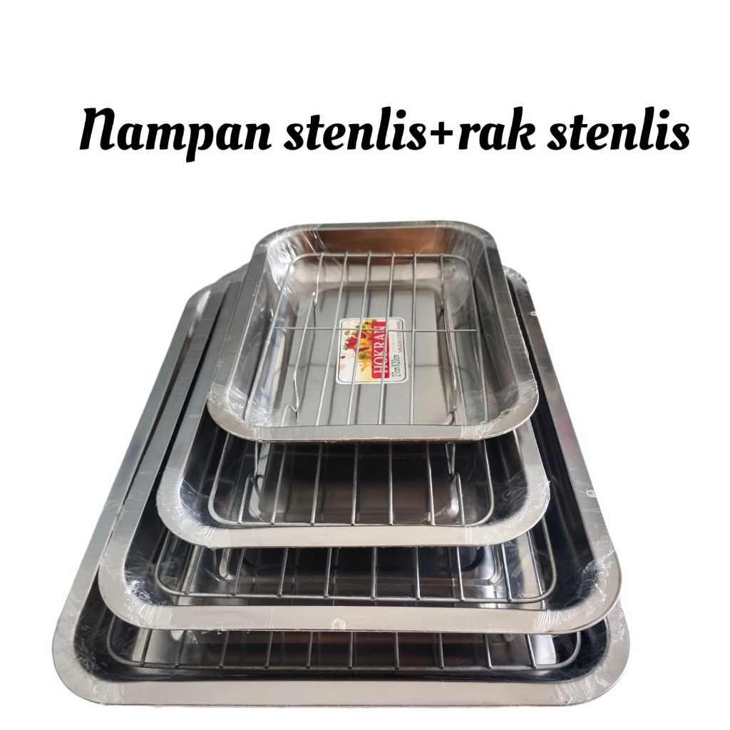 Satu Set Cooling Rak Dan Nampan Stainless Tempat Gorengan Makan Saji