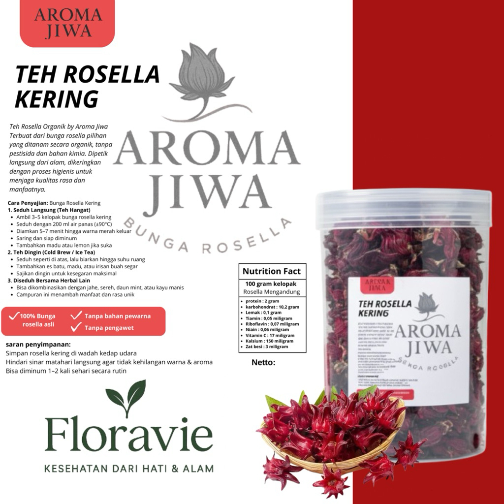 

TEH BUNGA ROSELLA MERAH KERING by AROMA JIWA PREMIUM 100G BUNGA ROSELLA TEA