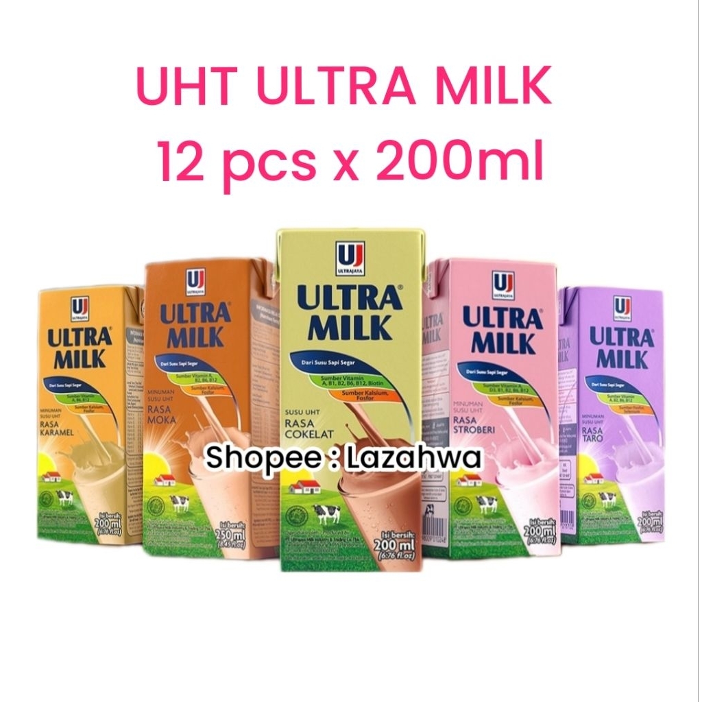 

[12 Pcs] Susu Ultra Milk UHT 200 ml All Varian Bisa Mix Rasa