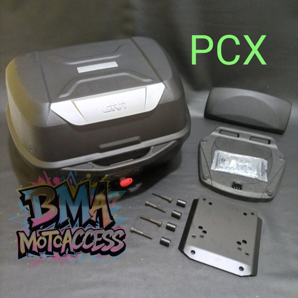 BOX GIVI E43NTL & BREKET BOX+BACKREST - PCX 150/160 / PAKETAN BOX GIVI E43 NTL - PCX