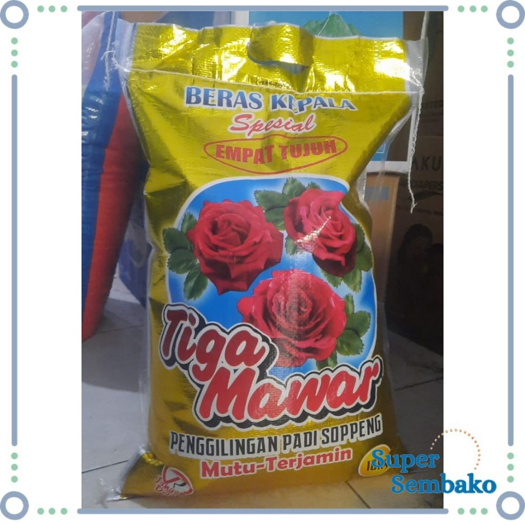 

BERAS 10KG / 10 KG SUPER KEPALA TIGA MAWAR MERAH SULAWESI SOPPENG SUPER SEMBAKO MURAH MAKASSAR