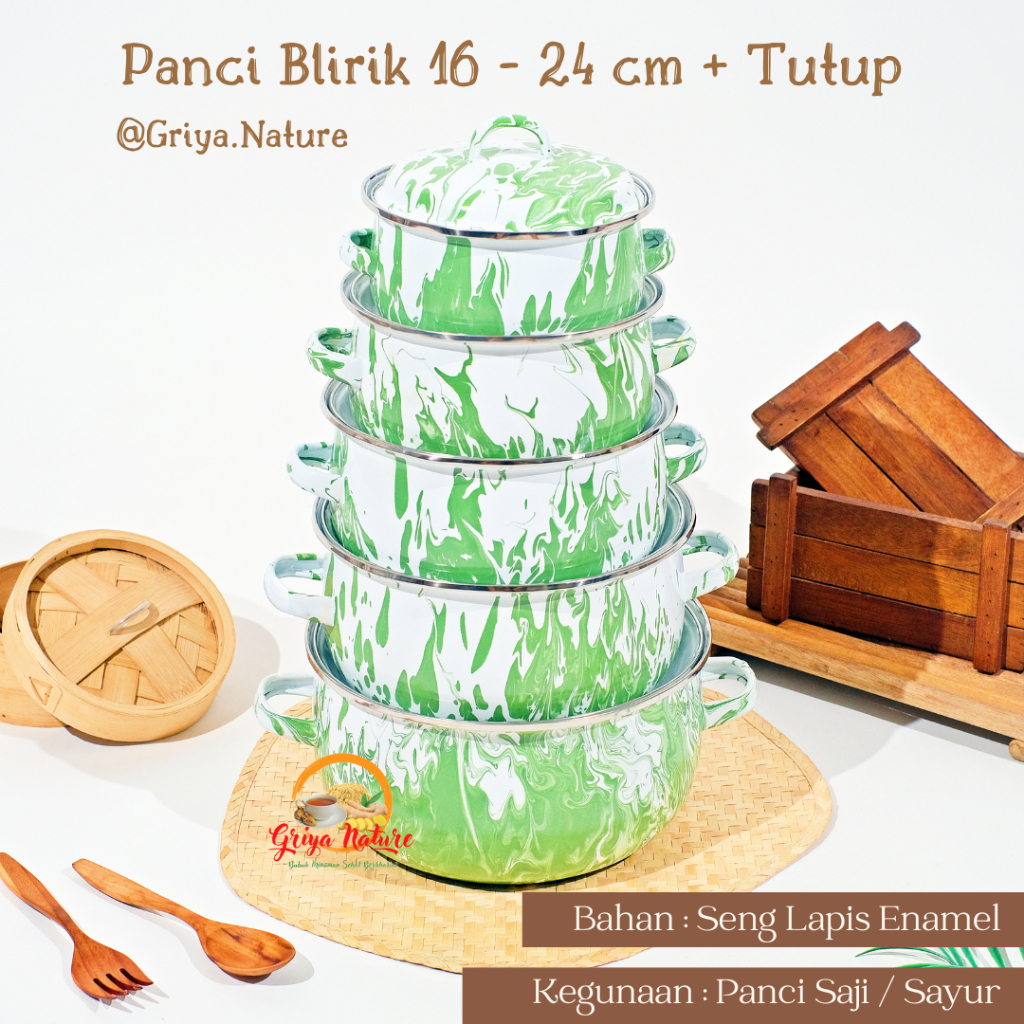 GRIYA NATURE [COD] Panci Blirik ukuran 16 - 24 cm + Tutup | Panci Saji /  Panci Sayur / Mangkok Lore