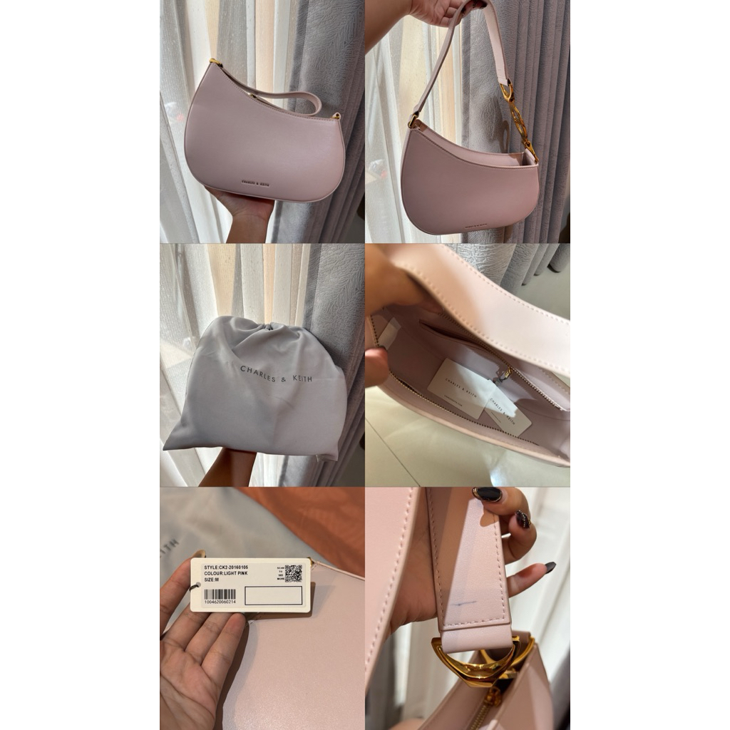 Charles and Keith Asymmetrical Shoulder Bag - Light Pink