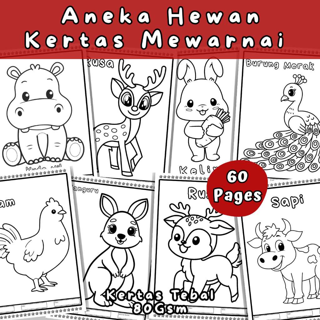 

[PROMO] 50+10 Lembar Mewarnai Anak PAUD/TK/SD - Kertas Mewarnai, Buku Gambar, Kertas HVS 80gsm Tebal A5 Tema Aneka Hewan, Aneka Buah-buahan, Kucing Lucu, Aneka Bunga, Aneka Kendaraan, dan Monster - Monster Cilik