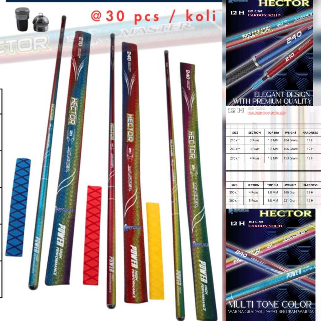 RYUKAI HECTOR 12H Ujung Carbon Kaku Solid 3 variasi paduan warna Joran tegek Galatama tertutup 80cm