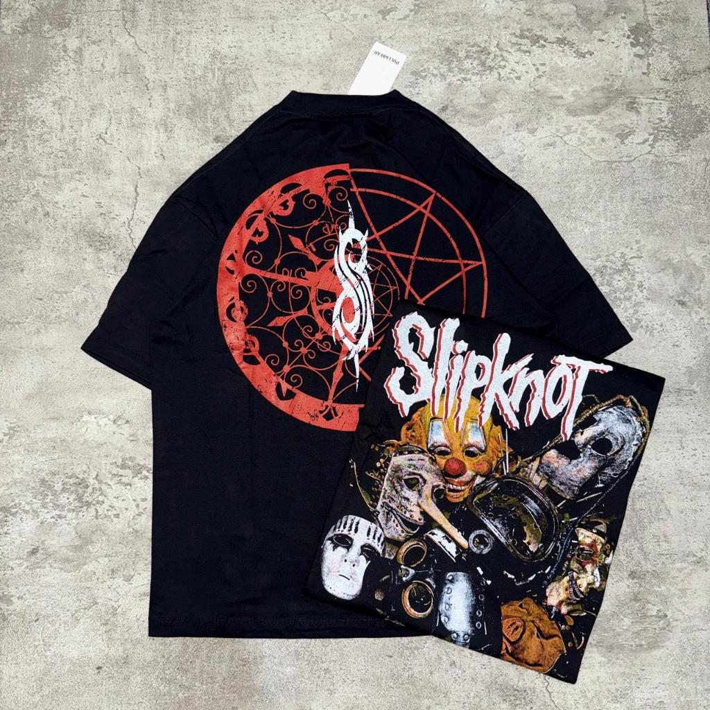 Baju Kaos P&B Oversize Slipknot - T Shirt Vintage Slipknot Oversized Black Cotton 20s