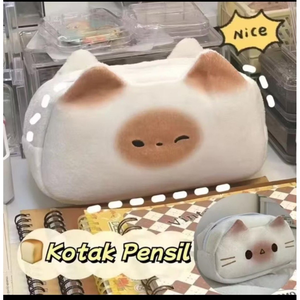 

Tempat pensil kucing kawaii plush pencil pen case bag kotak pensil lucu kapasitas besar