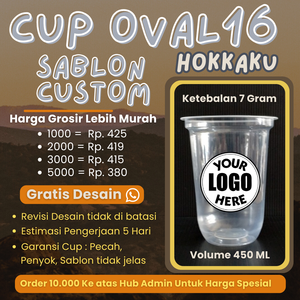 Sablon Cup Custom 16oz Oval 7 Gram Hokkaku Desain  Free