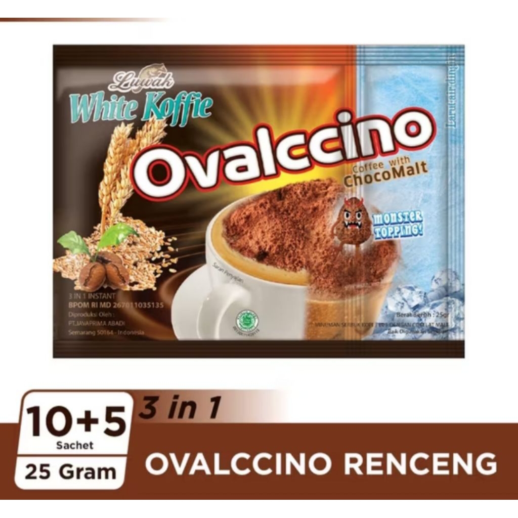 

15 Sachet Ovalcino Luwak White Coffee 1 Renceng Isi 15 Sachet