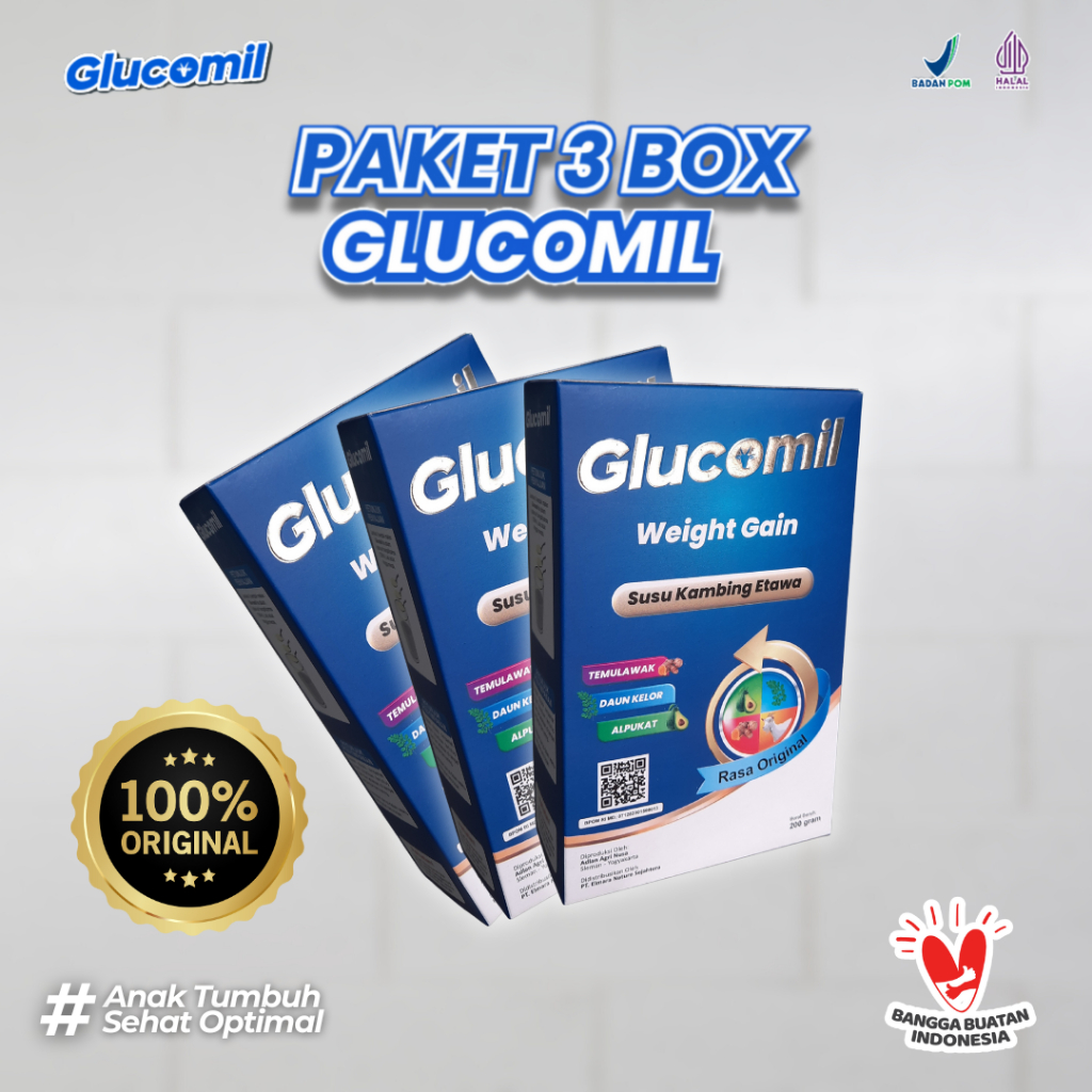 

Susu Pertumbuhan Anak - GLUCOMIL 3 Box Susu Bubuk Etawa Ekstrak Alpukat Daun Kelor Temulawak