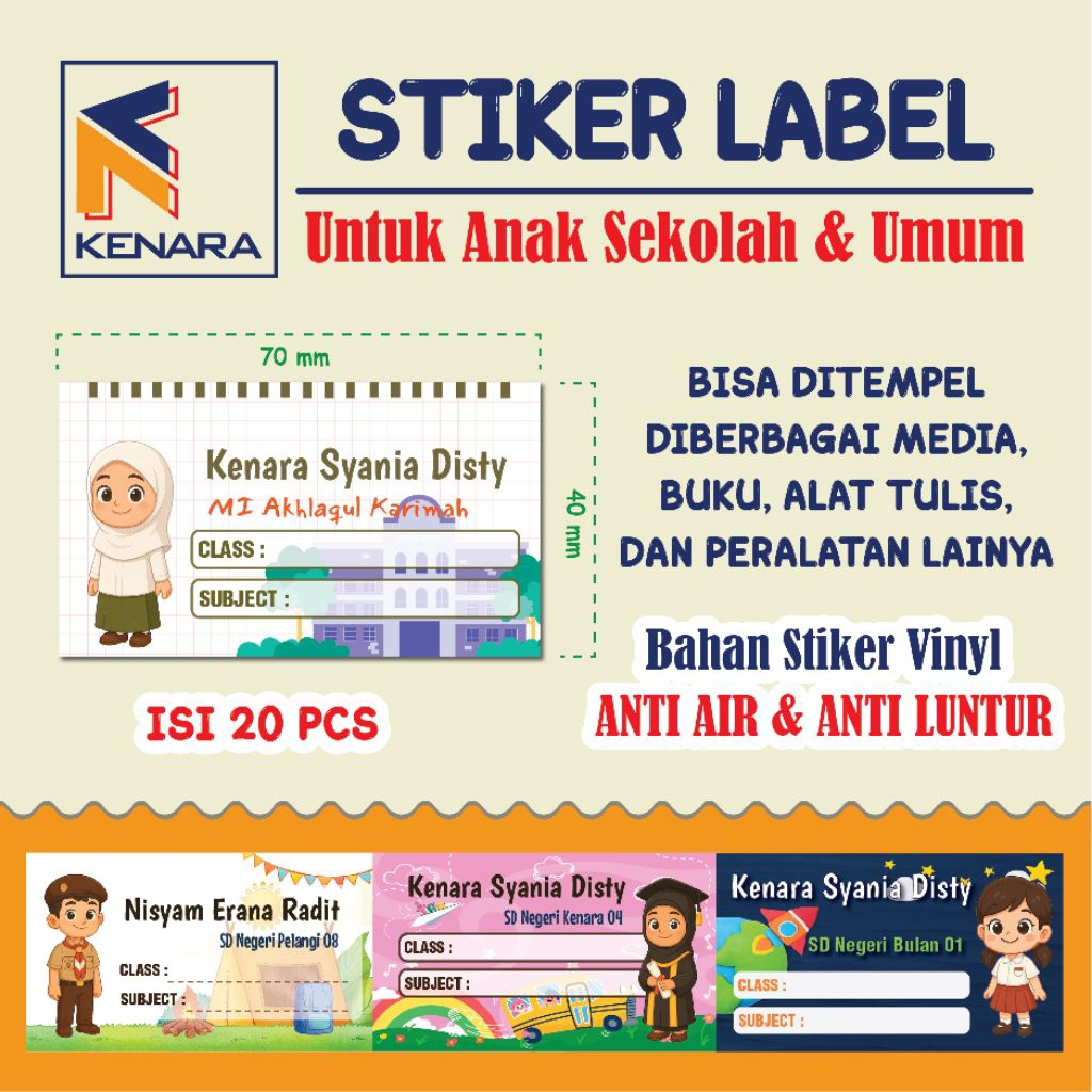 

Stiker Label Buku Pelajaran Custom Free Desain isi 20 pcs