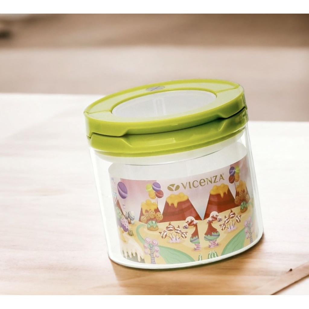 Toples Kaca VICENZA GB431 Hijau, tinggi 10,5 cm, vol 700 ml, diameter 11 cm, bentuk candy jar Vicenz