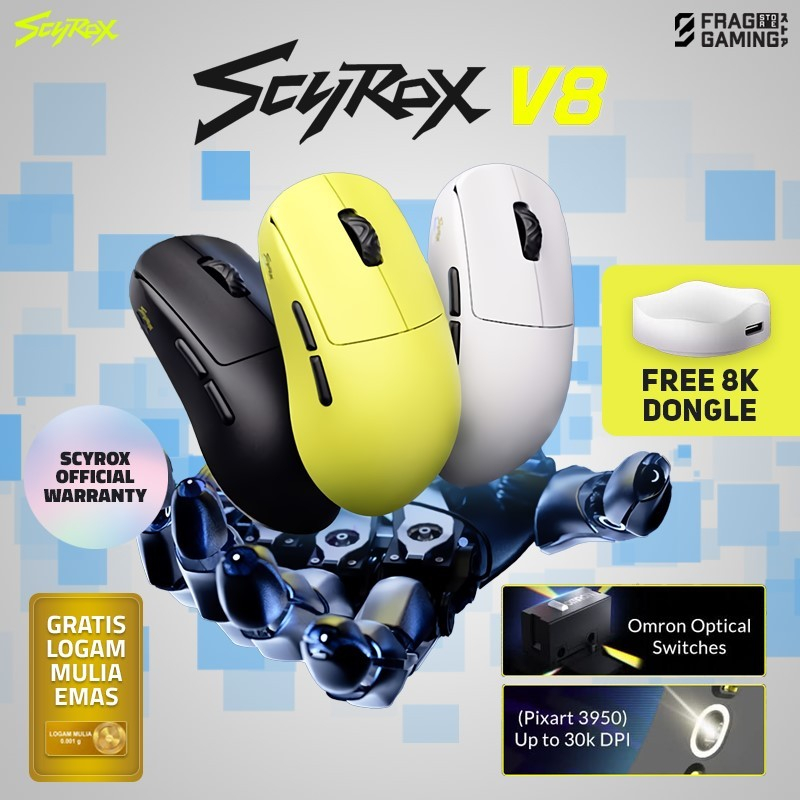 Scyrox V8 / V-8 Ultra Lightweight Gaming Mouse PAW-3950 8K Polling Rate