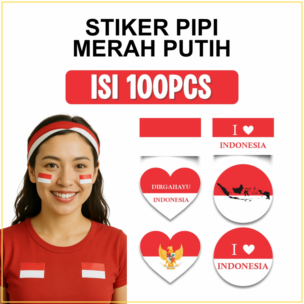 

Cetak Stiker Bendera Merah Putih Sticker Pipi Bahan Chromo 100 pcs