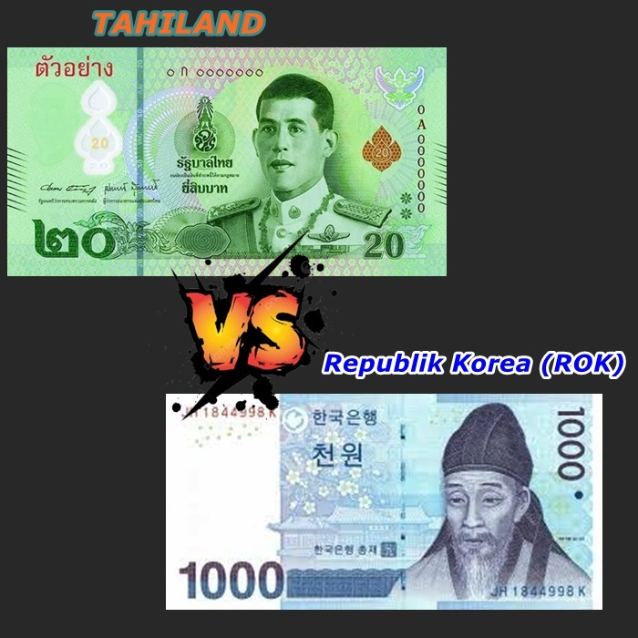 Koleksi 1000 Won Korea selatan dan Uang Thailand 20 Bath  Original 100%