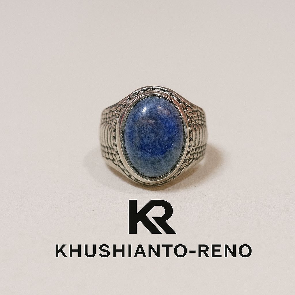Cincin Batu Lapis Lazuli Asli Biru Tua Serat Elegan Langka Pria Wanita