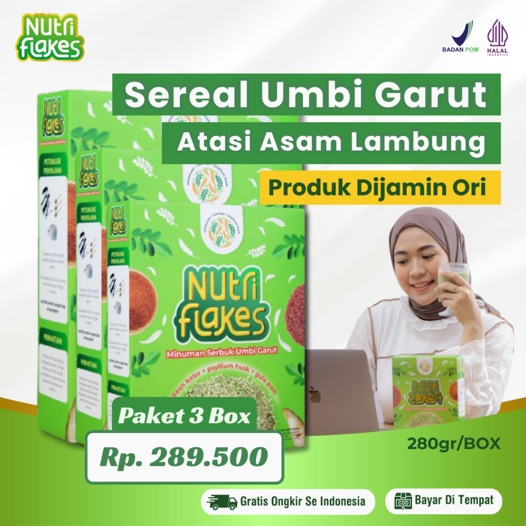 

Nutriflakes Sereal Umbi Garut Asam Lambung - Ampuh Mengatasi Asam Lambung Gerd, Maag 3 Box