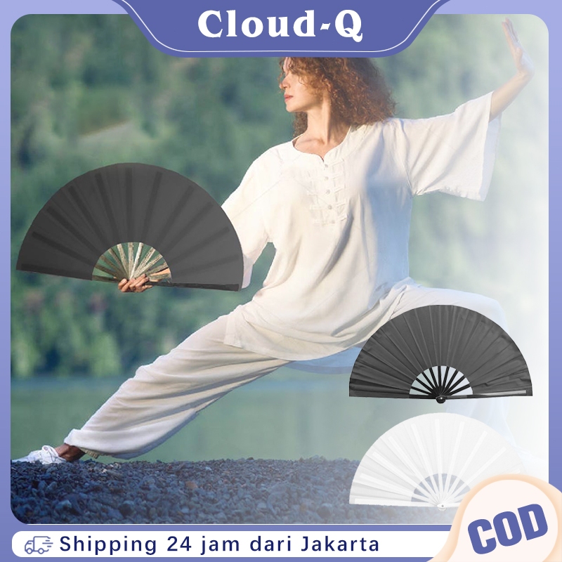 Kipas Plastik Tangan Jumbo Kungfu Cina Kipas Plastik Tangan Lipat Hitam Putih