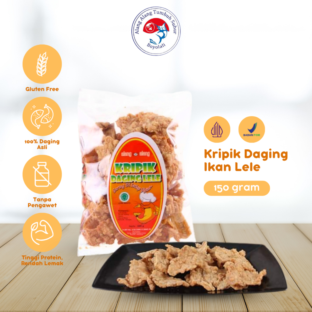 

Keripik Daging Ikan Lele Original Cemilan Crispy Homemade 150gr