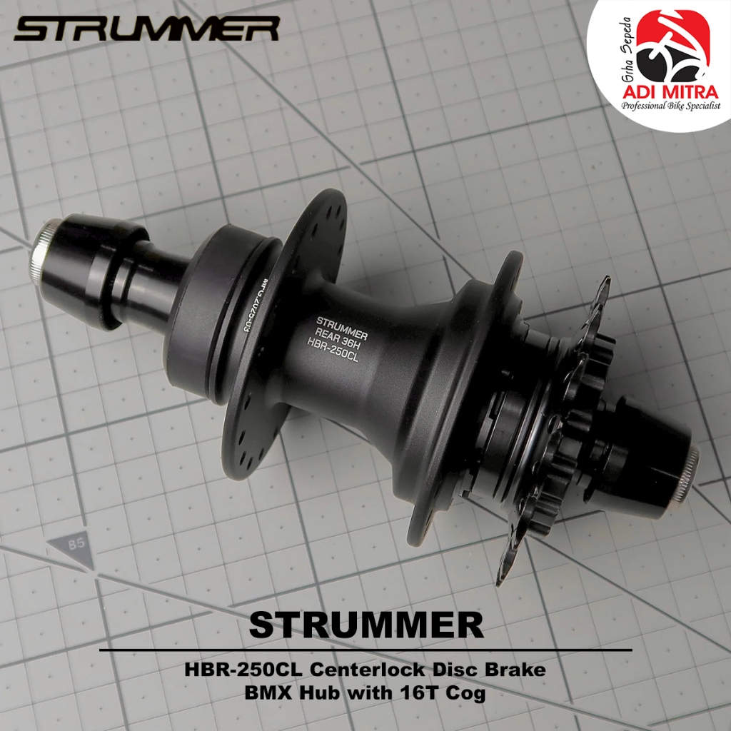 Strummer HBR-250CL Centerlock Disc Brake BMX Hub with 16T Cog Freehub Hub Belakang Sepeda BMX