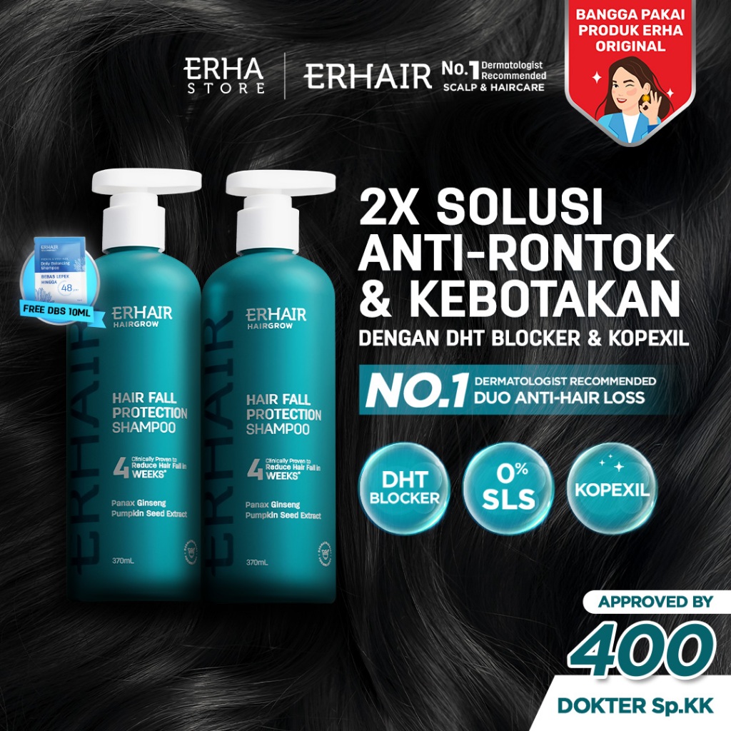 [BEST COMBO ANTI HAIR FALL] ERHAIR Hairgrow Shampoo 370ml (2pcs) - Sampo Anti Rambut Rontok | DHT Bl