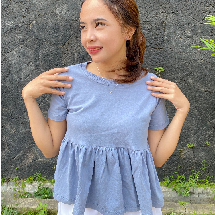 KAOS | BAJU | BAJU KAOS | CROP TOP | BAJU CROP TOP WANITA | CROP TOP RUMBAI WARNA BIRU MUDA | LUXELO