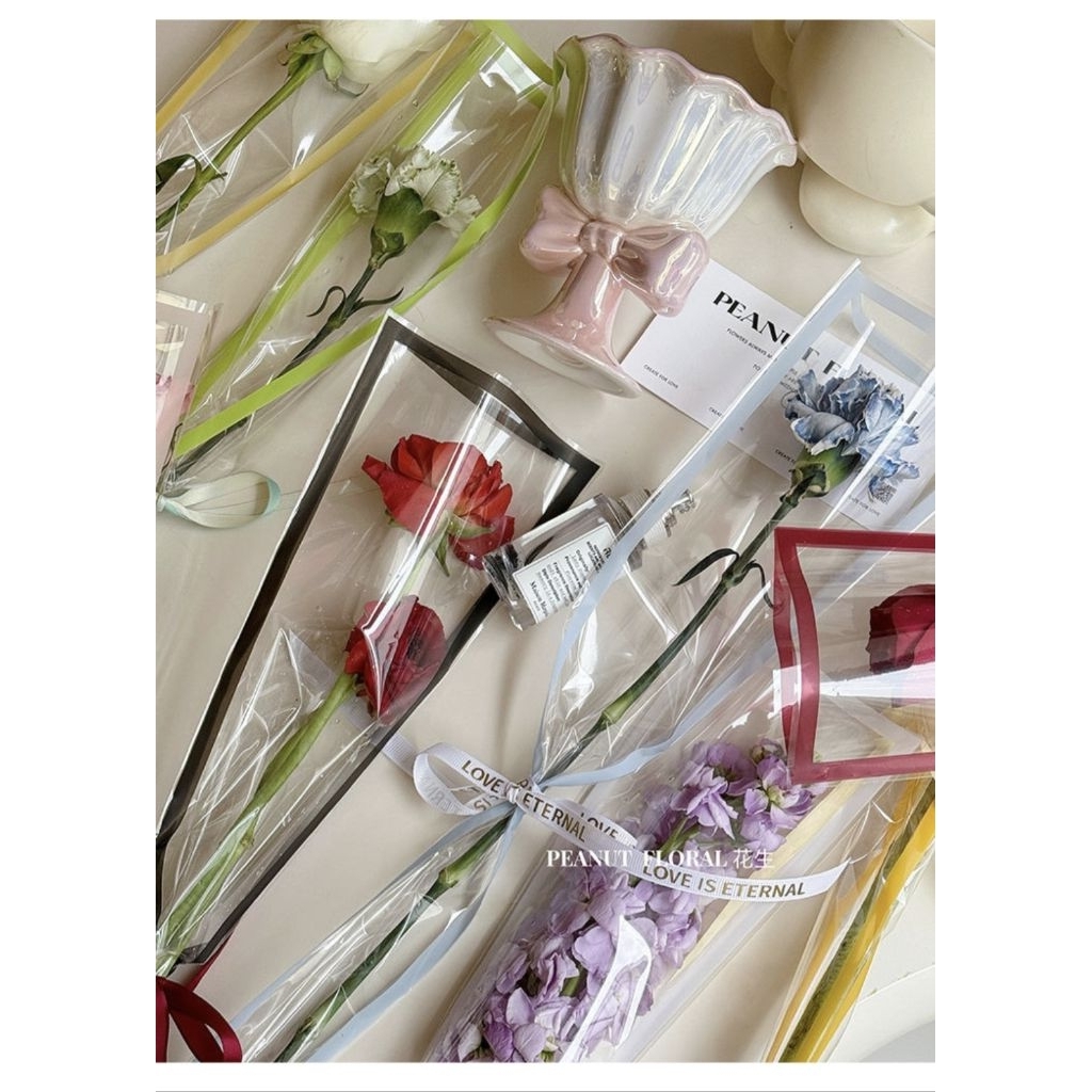 Kertas Wrap Buket OPP Single  / PLASTIK BUNGA MAWAR 1 TANGKAI/WRAPPING PLASTIK SATUAN SINGLE BOUQUET