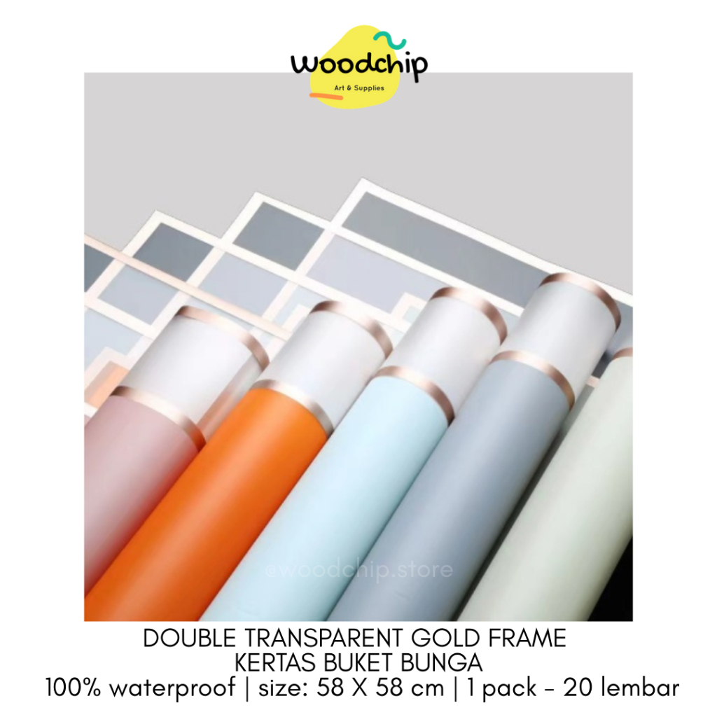 

[PACK] DOUBLE TRANSPARENT GOLD FRAME CELLOPHANE KERTAS BUKET BUNGA - KERTAS KADO - WRAPPING PAPER