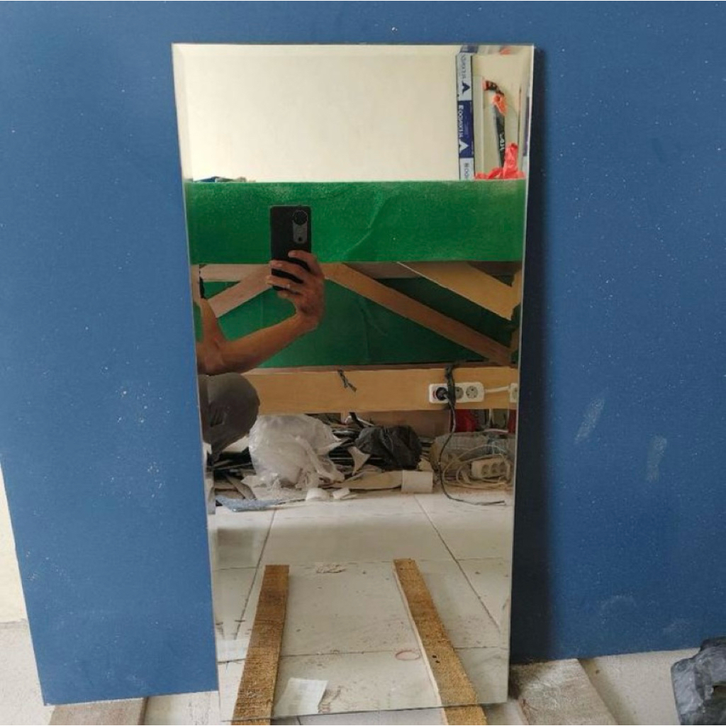 kaca cermin bevel dinding/wastafel kotak ukuran 32x70