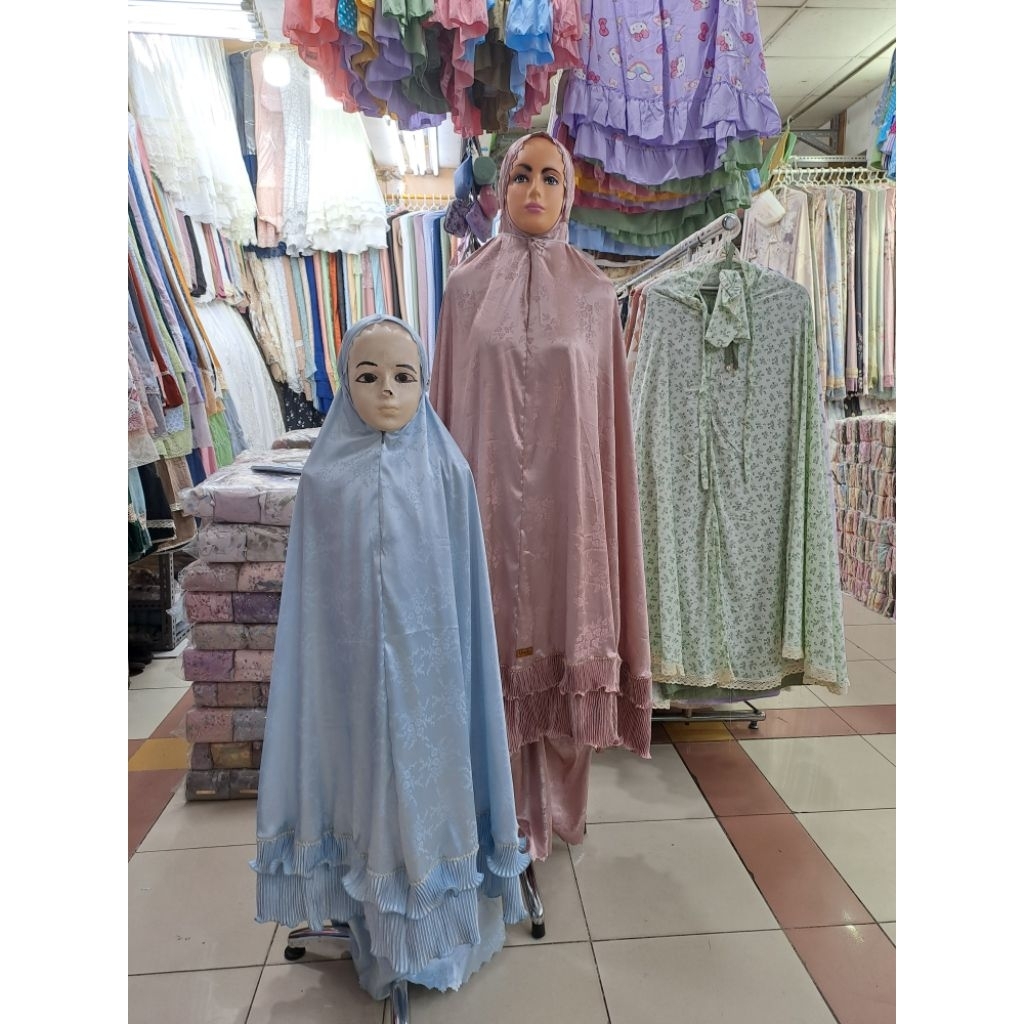 MUKENA PLISKET  COUPLE SUTRA RENDA PLISKET MUKENA IBU DAN ANAK MEWAH