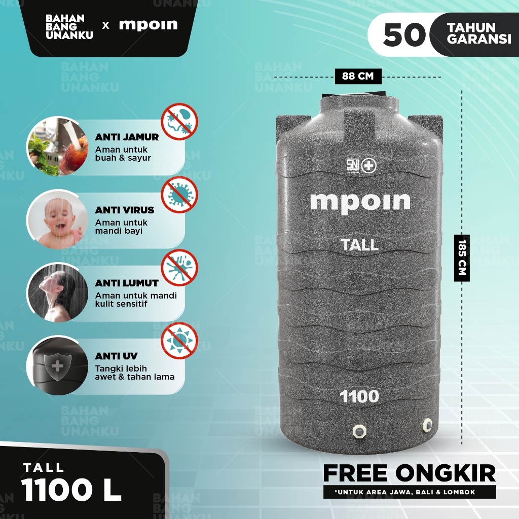 Tangki Air Tandon Toren MPOIN PLUS 280 - 1100 TALL LIMITED EDITION BLACK GRANITE - ANTI LUMUT