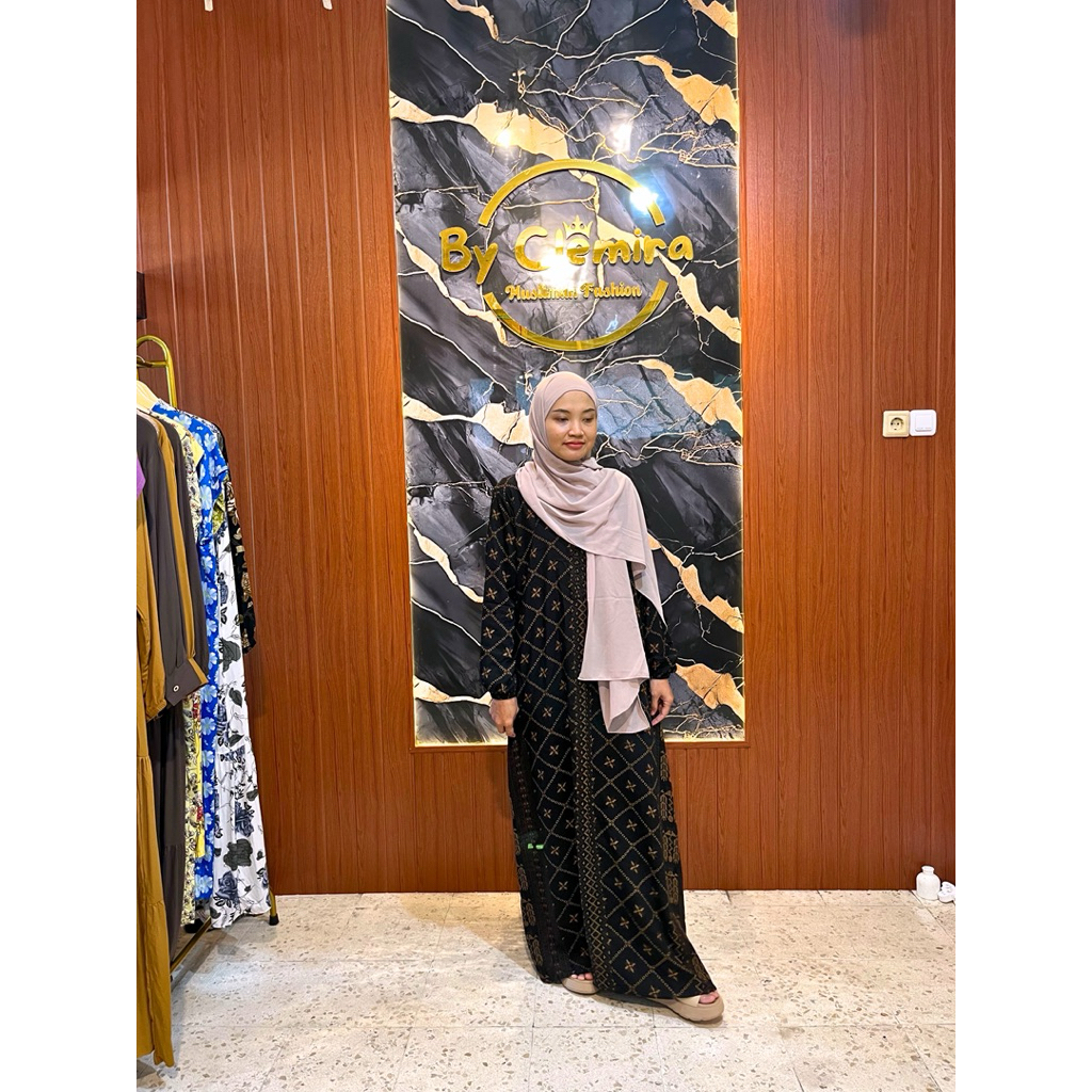 by clemira - gamis meyra busui warna hitam motif baju muslim wanita gamis