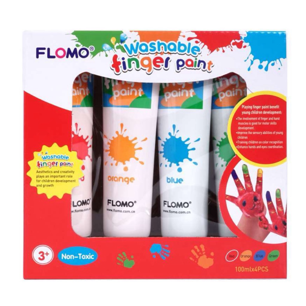 

Flomo Washable Finger Paint 4 Colour Cat Tangan Kids Non Tonic (100ml x 4 Warna)