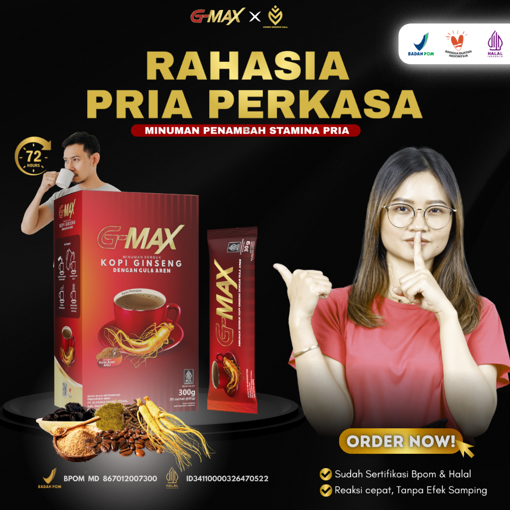 

Kopi G-Max Original Kopi Stamina Pria Terbaik Sertifikasi Halal dan Bpom 1 box isi 10 sachet