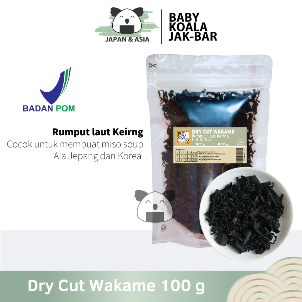 

DRY WAKAME Rumput Laut Kering 100 g │ Dried Cut Wakame Import for Miso Sup Ramen Udon –BKJ