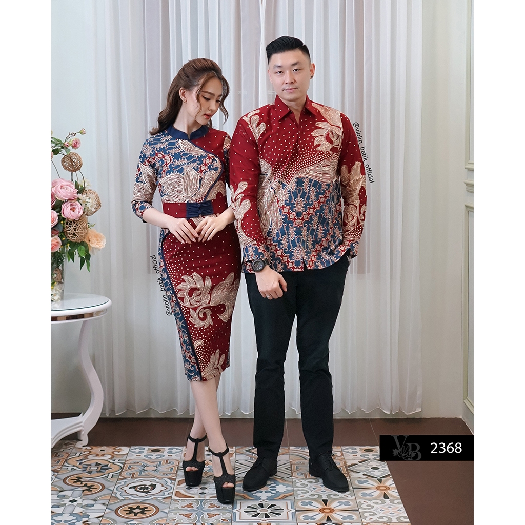 Dress Batik Katun Cheongsam Maroon Span 2368