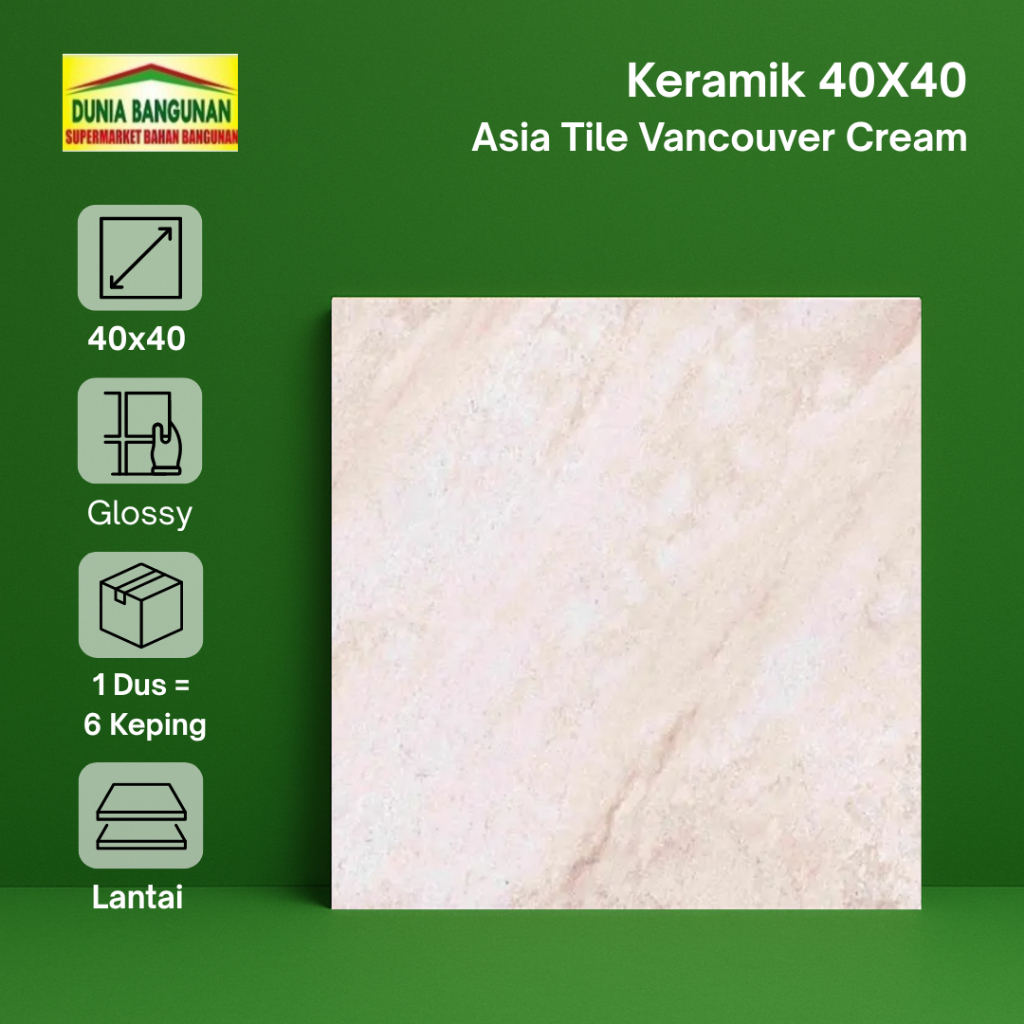 Keramik 40x40 Lantai Asia Tile Vancouver Cream Keramik Lantai Glossy Marmer Cream
