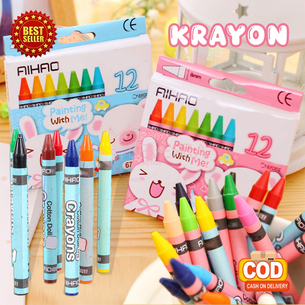 

Pensil Warna Crayon Alat Mewarnai Set 12 Pcs Alat Tulis Perlengkapan Sekolah Lucu ATKAR
