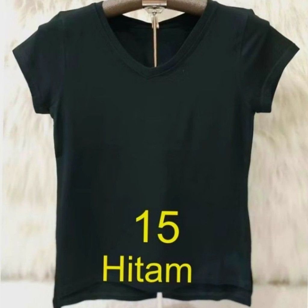 (NEW) Kaos Wanita Spandex Soft Premium Polos Lengan Pendek V-Neck Hitam