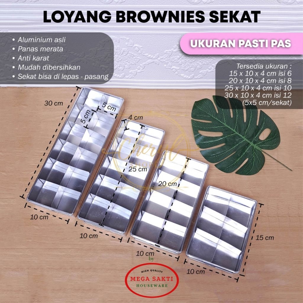 (1 PCS) LOYANG ALUMINIUM BROWNIES SEKAT UK 15x10x4 CM # 20x10x4 CM # 25x10x4 CM # 30x10x4 CM / LOYAN