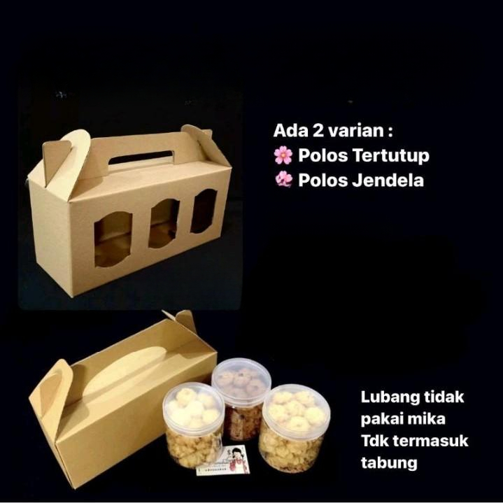

box jinjing hampers muat toples jar 600ml isi 3 dus eflute kuker ukuran 10x28x12cm