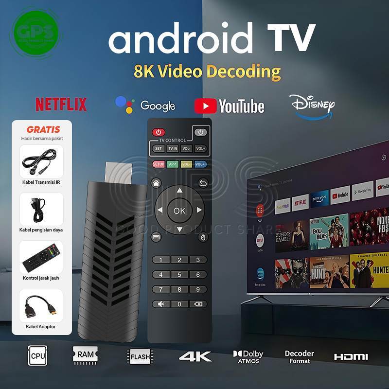 100% Asli Mini Smart TV Stick 5G WiFi Ram 6GB Rom 64GB Android 13.0 Dolby Surround Sound Kotak TV Di