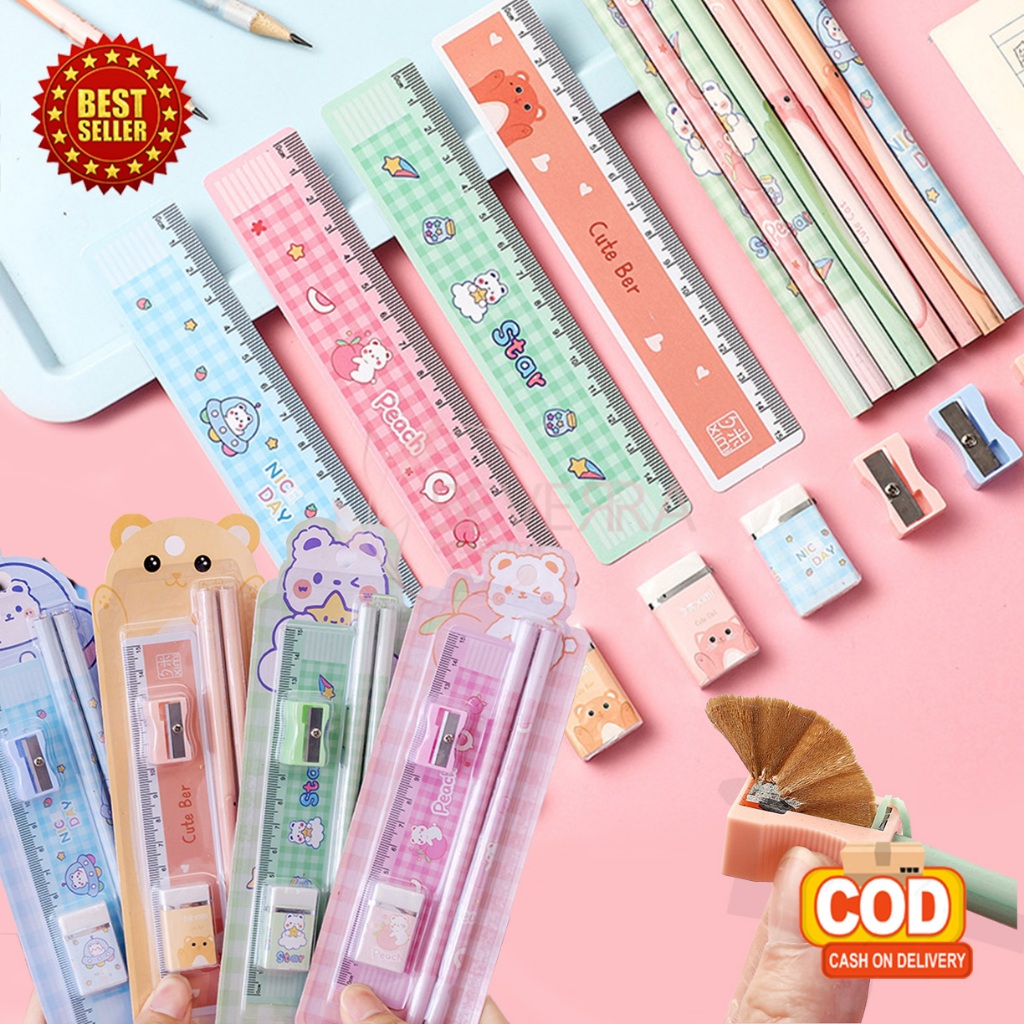 

Set Alat Tulis Penggaris Rautan Penghapus Pensil Motif Perlengkapan Anak Sekolah Souvenir ATKAU