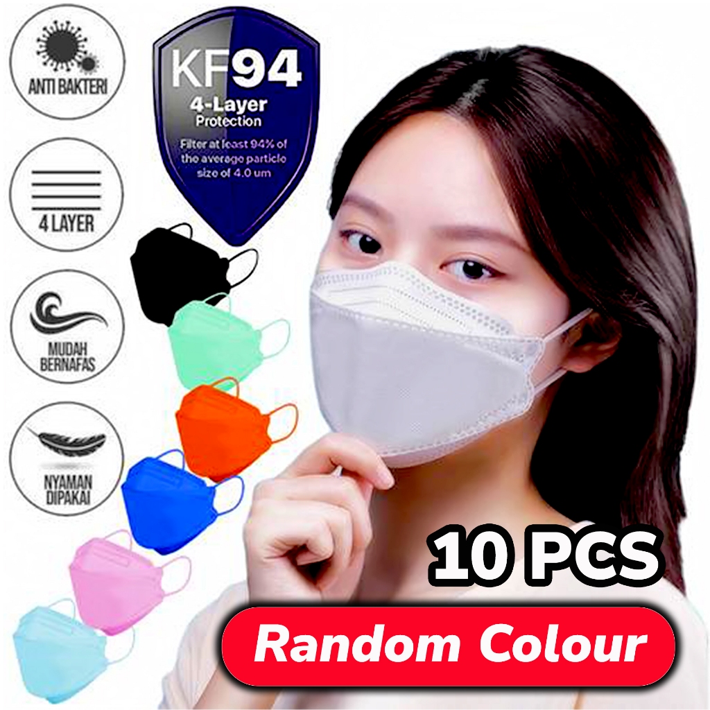 10 PCS Masker KF94 Dewasa Warna 4ply Layer Disposable Adult Earloop Korea Protective 3D Face Mask