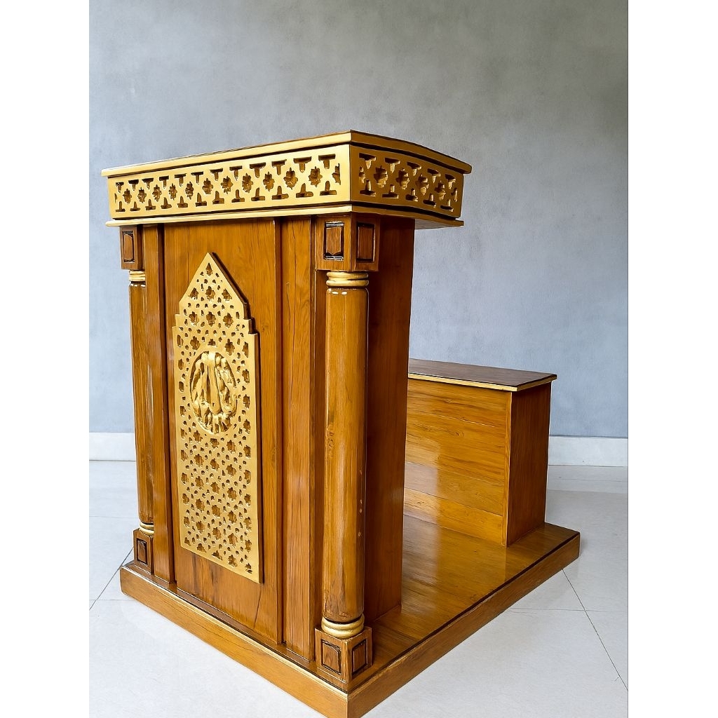 MIMBAR MASJID JATI ORNAMEN MINIMALIS