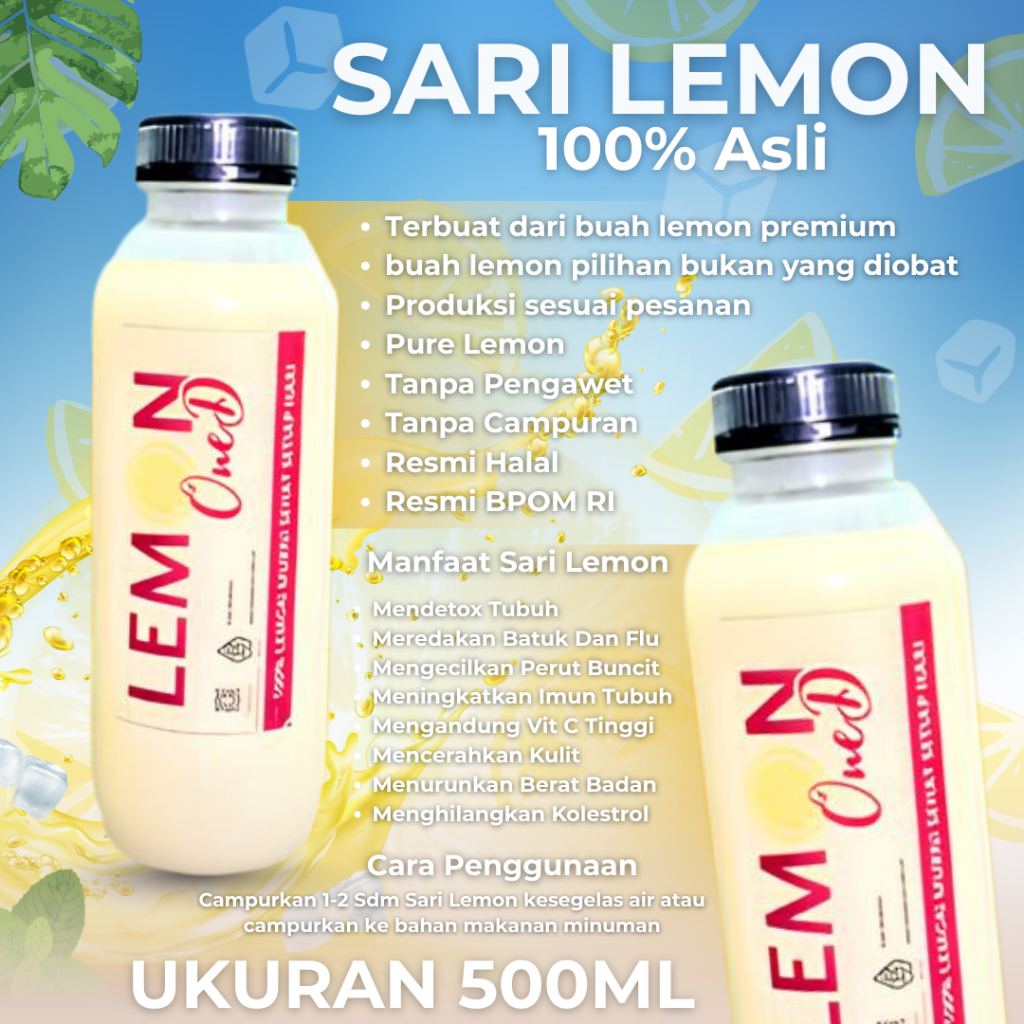 

SARI LEMON MURNI 500ML FRESH TIDAK BAU OBAT TANPA PENGAWET DAN CAMPURAN