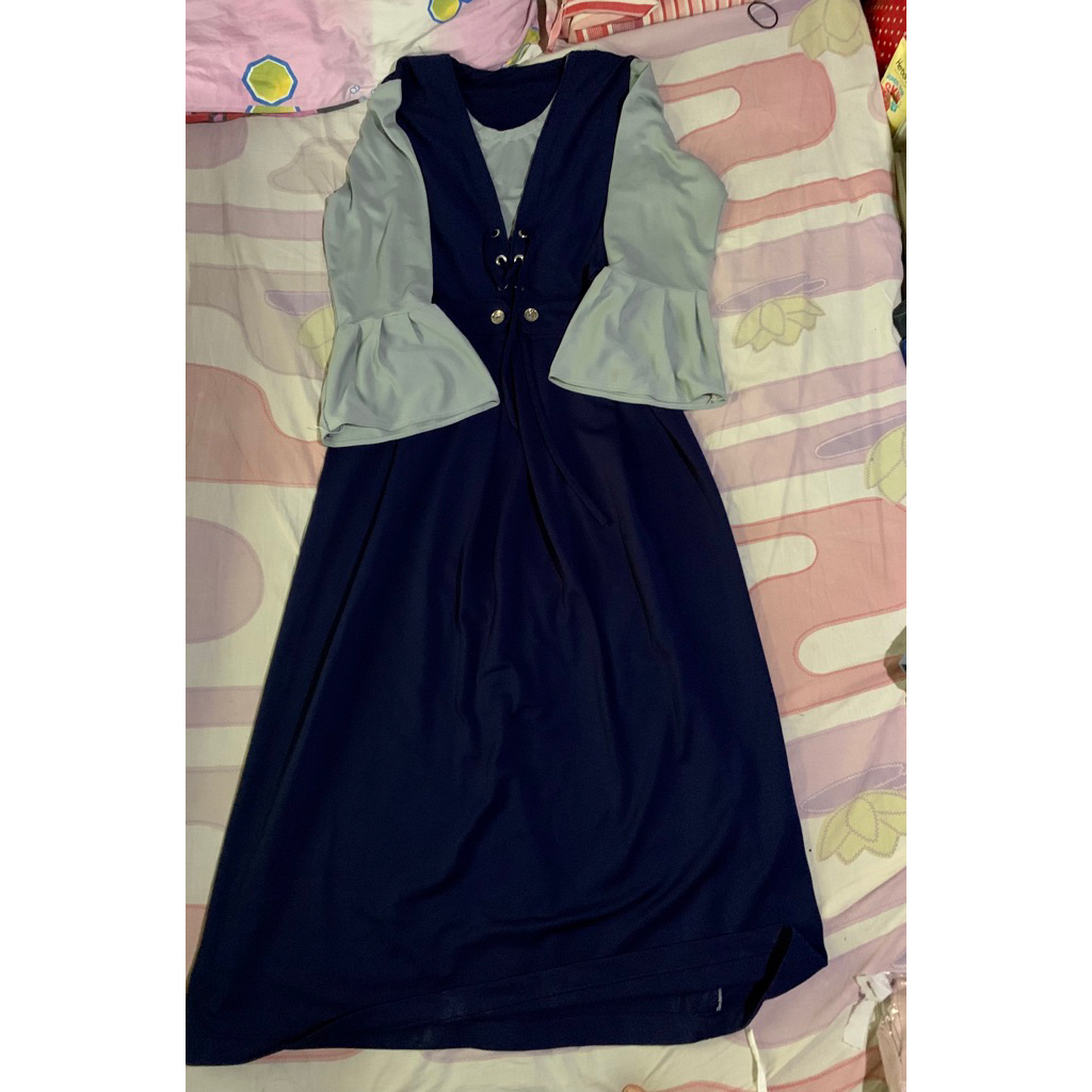 Gamis Navy Kombinasi Abu Bahan Scuba