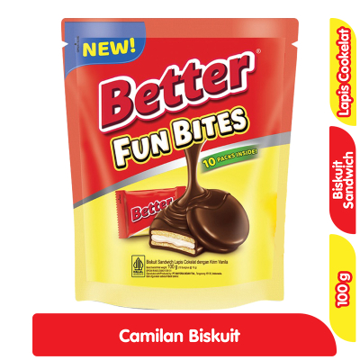 

Better Fun Bites Biskuit Sandwich Coklat Vanila Pouch 100g